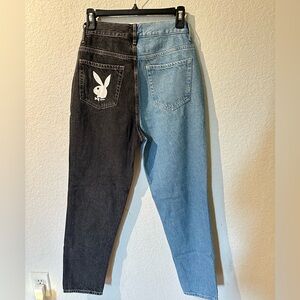 Half black half denim Playboy Jeans